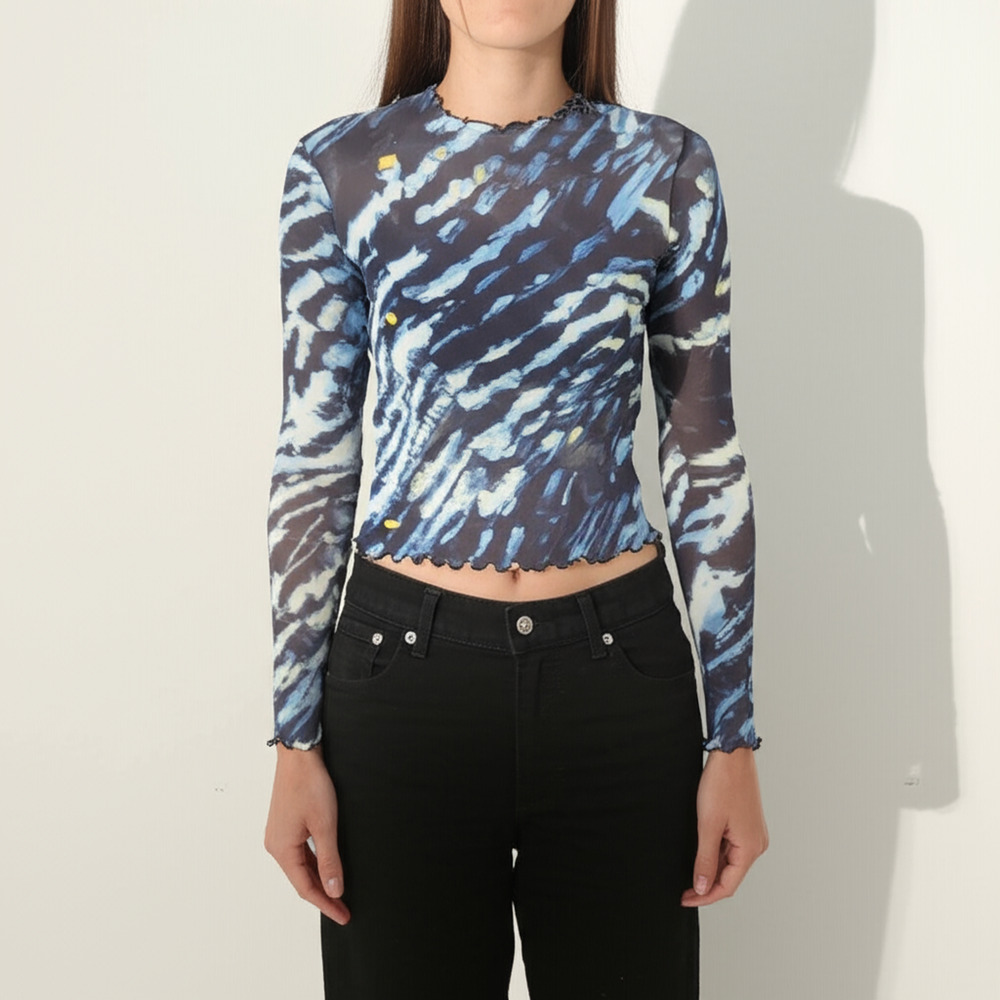 Stockholm Atelier & Other Stories Printed Mesh Top Blue Small